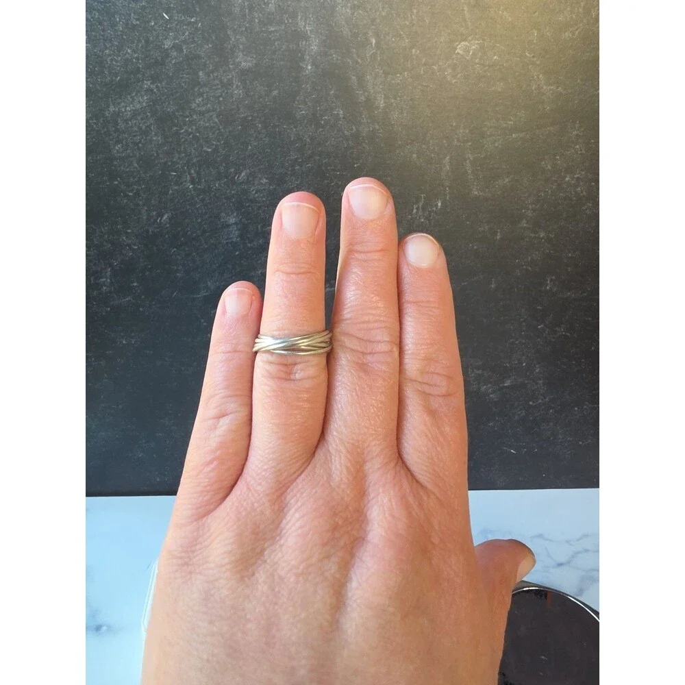 925 Sterling Silver Intertwined Bands Ring, Size US 8.5 Vintage